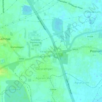 Varadarajapuramの地形図、標高、地勢