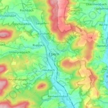Ebernの地形図、標高、地勢