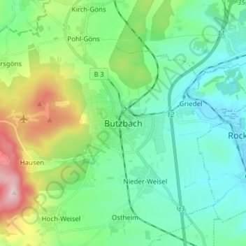 Butzbachの地形図、標高、地勢