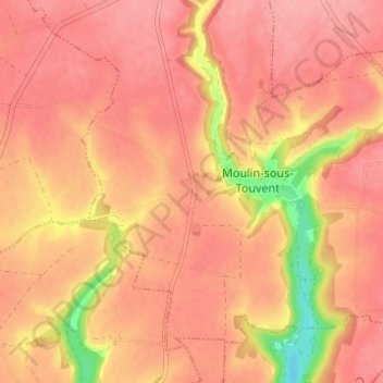 Touventの地形図、標高、地勢