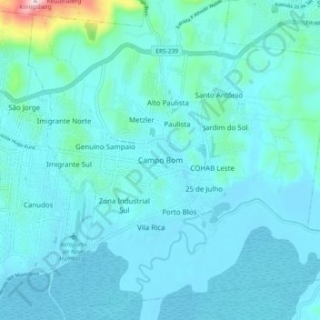 Campo Bomの地形図、標高、地勢