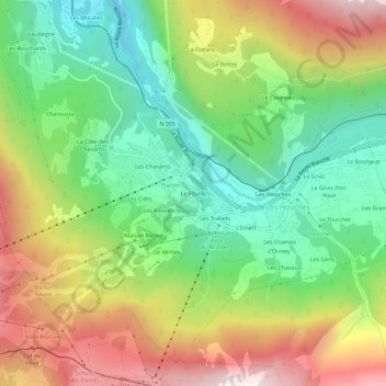 Le Fouillyの地形図、標高、地勢