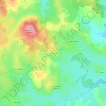 Les Foursの地形図、標高、地勢
