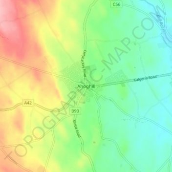 Ahoghillの地形図、標高、地勢