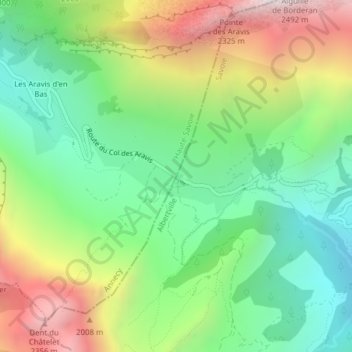 Col des Aravisの地形図、標高、地勢