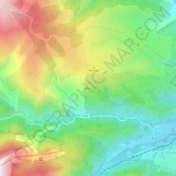 Llugolsの地形図、標高、地勢