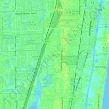 Chapel Hillの地形図、標高、地勢