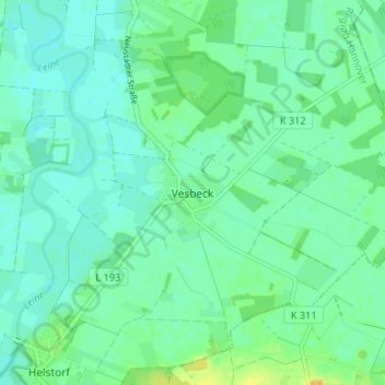 Vesbeckの地形図、標高、地勢