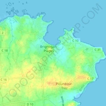 Creach Bihanの地形図、標高、地勢