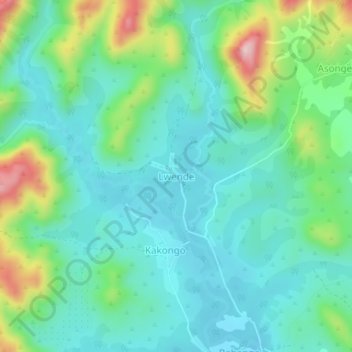 Lwendeの地形図、標高、地勢