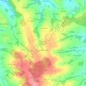 Ellerbach bei Taiskirchen im Innkreisの地形図、標高、地勢