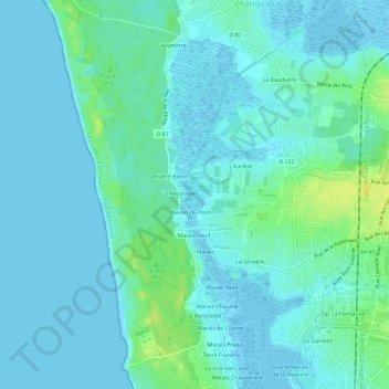 Marais Moizonの地形図、標高、地勢