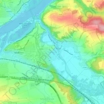Spielbergの地形図、標高、地勢