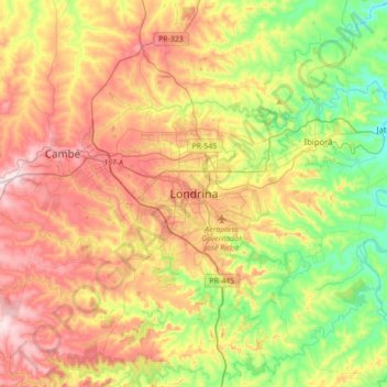 Londrinaの地形図、標高、地勢