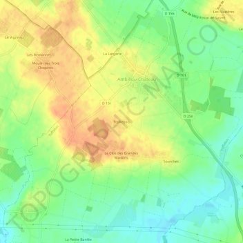 Treilleboisの地形図、標高、地勢