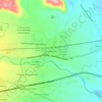 Paraje Nuevoの地形図、標高、地勢