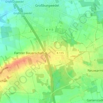 Farster Bauerschaftの地形図、標高、地勢