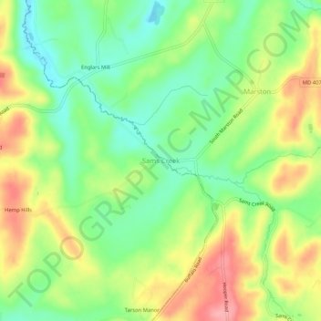 Sams Creekの地形図、標高、地勢