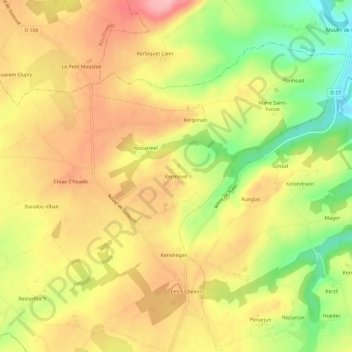 Kerminotの地形図、標高、地勢