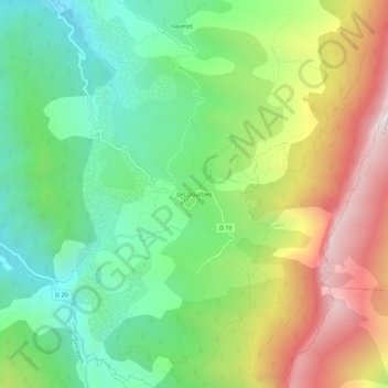 Les Dourbesの地形図、標高、地勢
