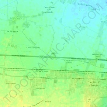 Tempioの地形図、標高、地勢