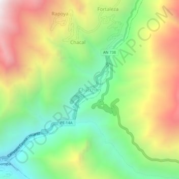 Chacchanの地形図、標高、地勢