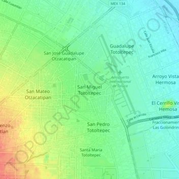 San Miguel Totoltepecの地形図、標高、地勢
