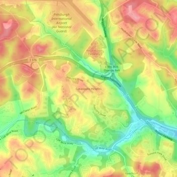 Coraopolis Heightsの地形図、標高、地勢