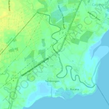 Lasangの地形図、標高、地勢