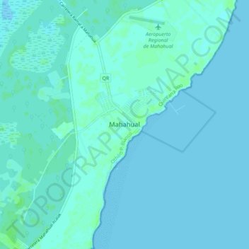 Mahahualの地形図、標高、地勢