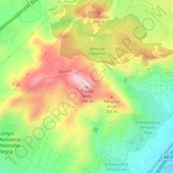 Tossal Grosの地形図、標高、地勢