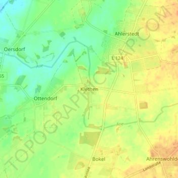 Klethenの地形図、標高、地勢
