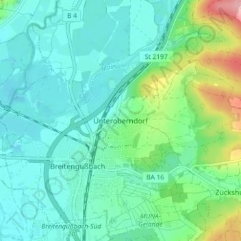 Unteroberndorfの地形図、標高、地勢