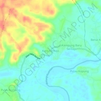 Koto Sentajoの地形図、標高、地勢