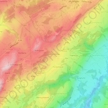 Böserscheideggの地形図、標高、地勢
