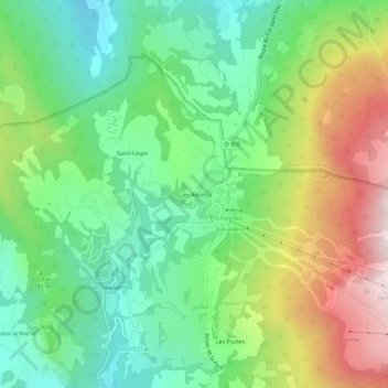 Les Adretsの地形図、標高、地勢