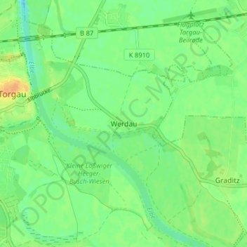 Werdauの地形図、標高、地勢