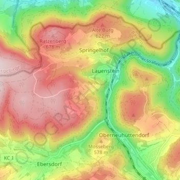 Ebeneの地形図、標高、地勢