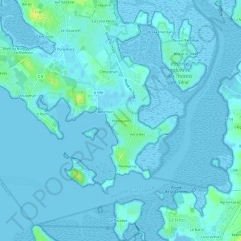 Kerleguenの地形図、標高、地勢