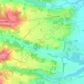 Bourrieuの地形図、標高、地勢