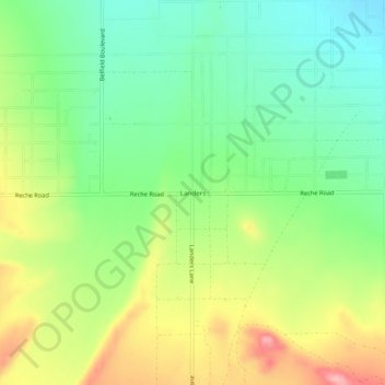 Landersの地形図、標高、地勢