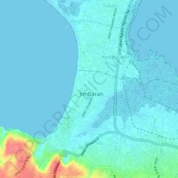 Jimbaranの地形図、標高、地勢
