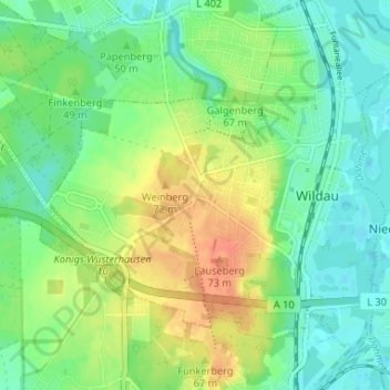 Hoherlehmeの地形図、標高、地勢