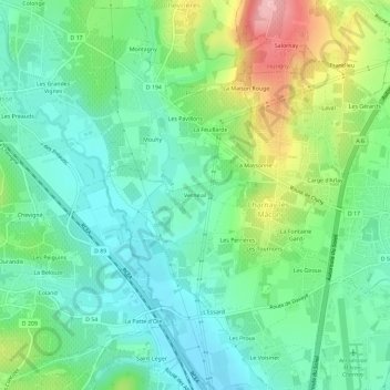 Verneuilの地形図、標高、地勢