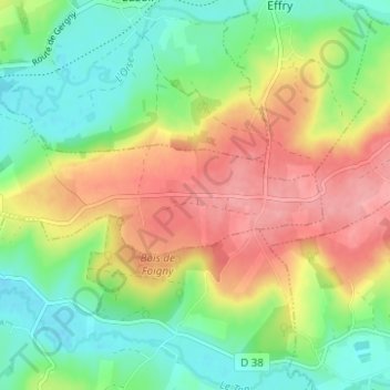 Entre Deux Boisの地形図、標高、地勢