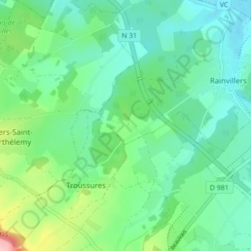 Monchy les couleuvresの地形図、標高、地勢