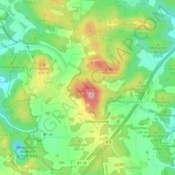 Hohe Reuthの地形図、標高、地勢