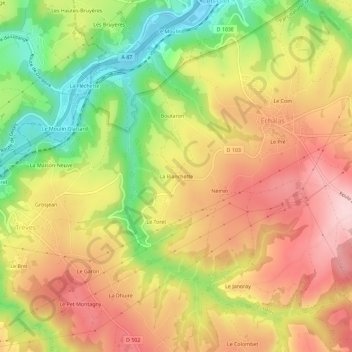 La Blanchetteの地形図、標高、地勢
