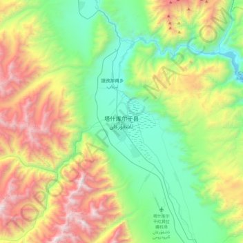 塔什库尔干县 تاشقۇرغانの地形図、標高、地勢