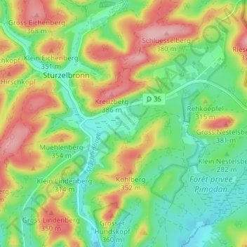 Hardtの地形図、標高、地勢